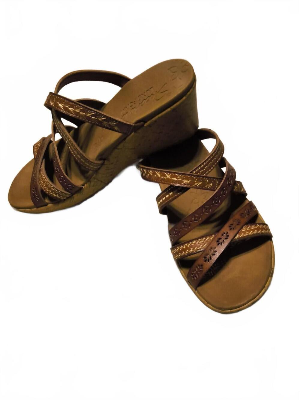 Skechers Brown Strappy Wedge Sandals Size 8